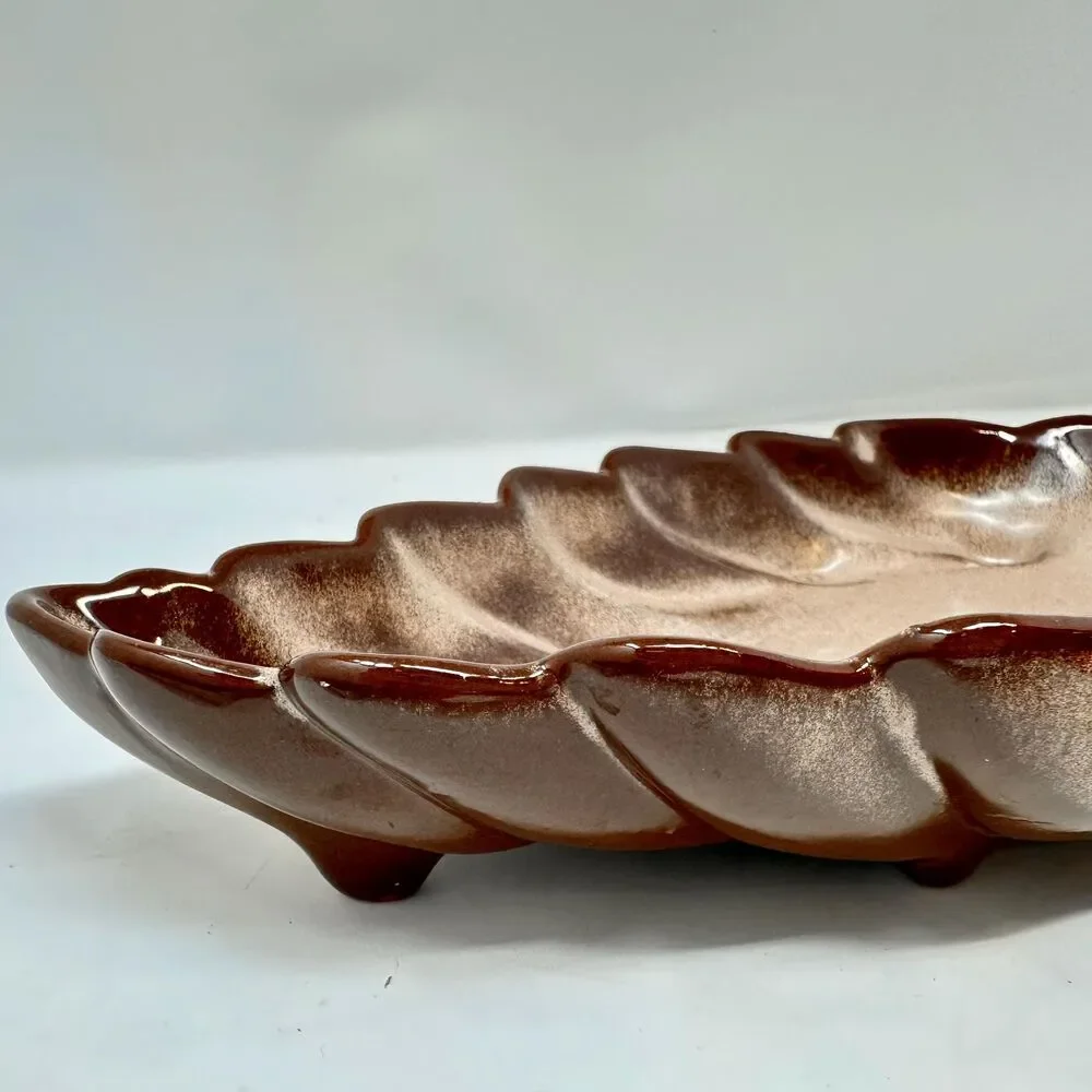 Vintage Frankoma Pottery 226 Leaf Dish Plainsman Brown Ceramic Bowl Tray MCM